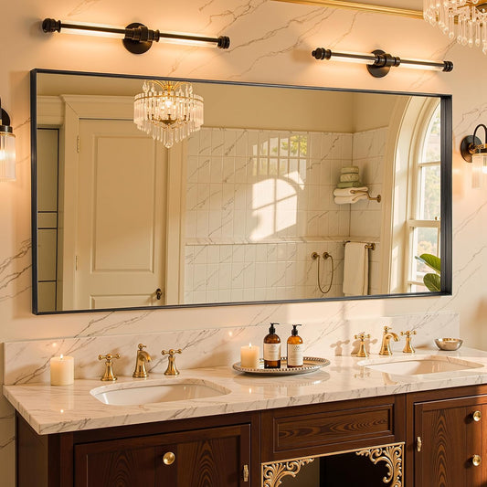 28'x32' Black Framed Bathroom Mirror, Large Rectangular Vanity Mirror, Aluminum Metal Frame, Wall Farmhouse Modern