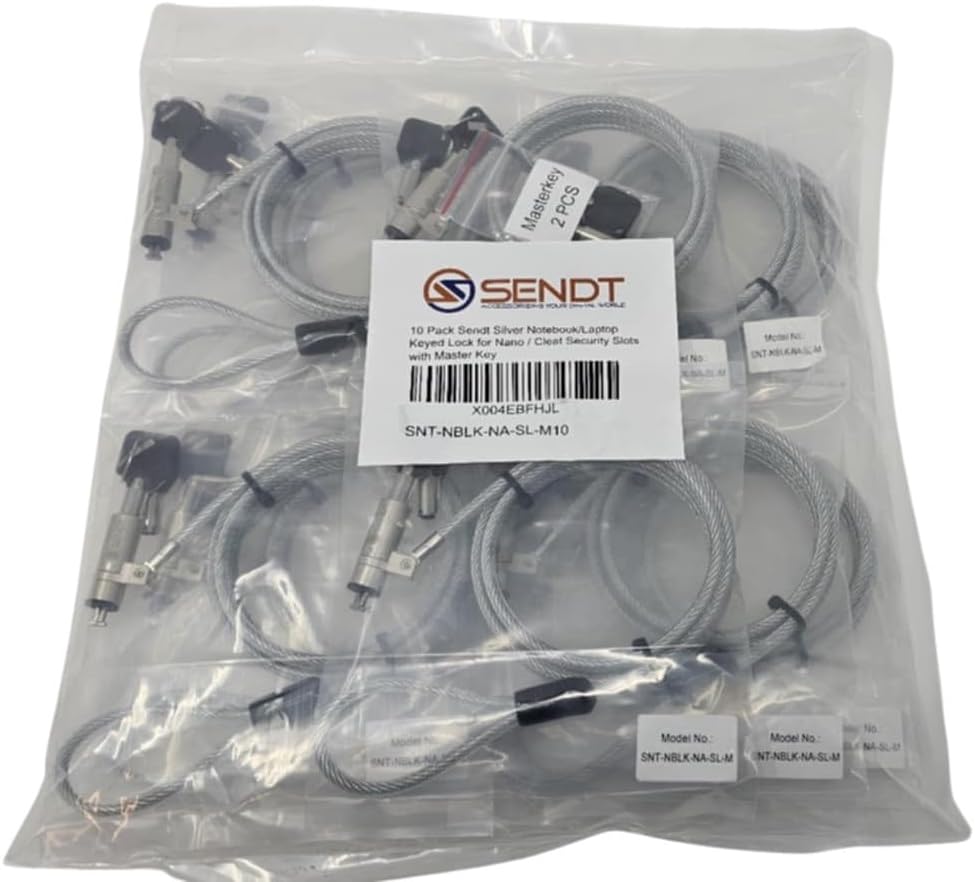 10 Pack Silver Notebook/Laptop Keyed Lock for Nano Security Slots with Master Key