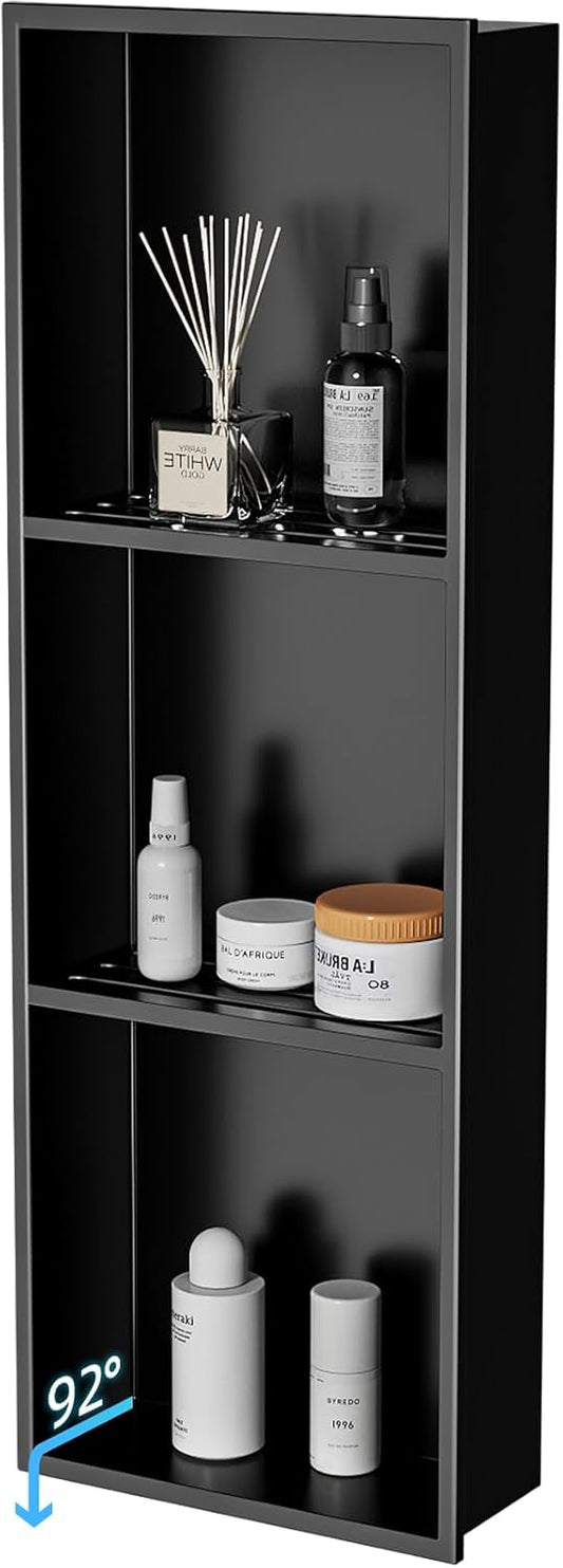 36'x12' No Tile Needed Shower Niche w/ 3- Tier Shelves Recessed Wall Niches for Bathroom Storage, Matte Black