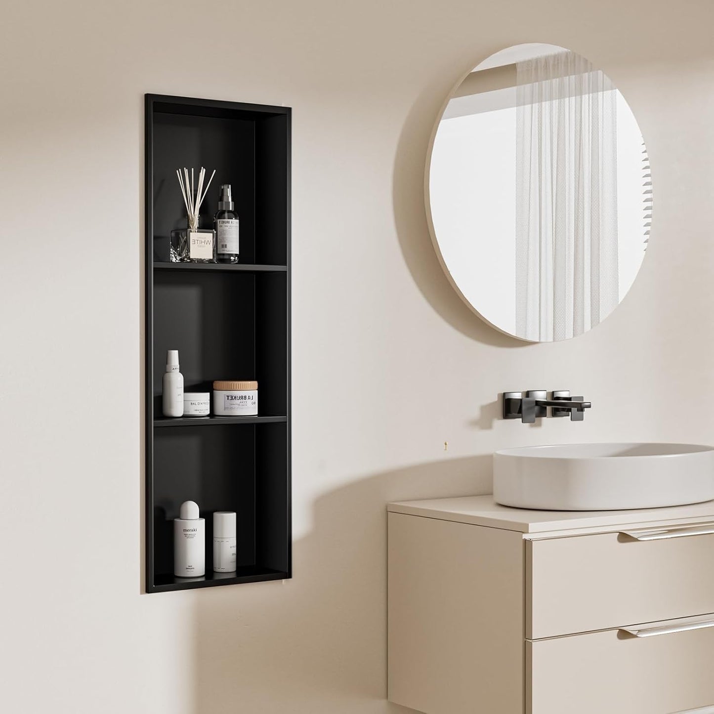 36'x12' No Tile Needed Shower Niche w/ 3- Tier Shelves Recessed Wall Niches for Bathroom Storage, Matte Black