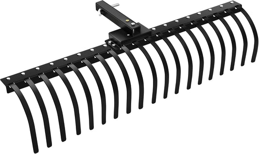 55' Durable Tow Behind Landscape Rake, Tractors Fits 2' Receiver for Lawn Tractors or ATV/UTV Black