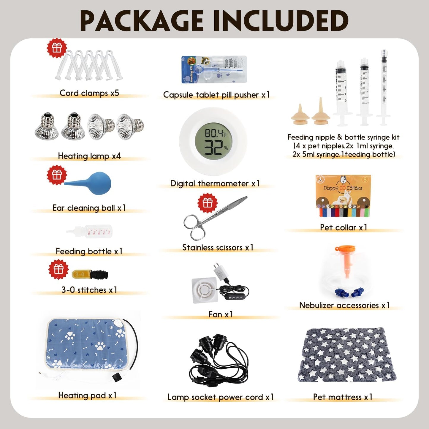 2025 New Puppy Incubator, Temperature Control & Quiet Ventilation,  (23'x17'x14'), with 3 Heat Lamp