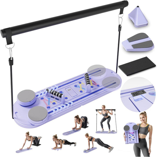 Pilates Reformer Multi-Function  w/ Timer Counter, Portable  Full Body Workout Foldable Board, Women-Focused Fitness