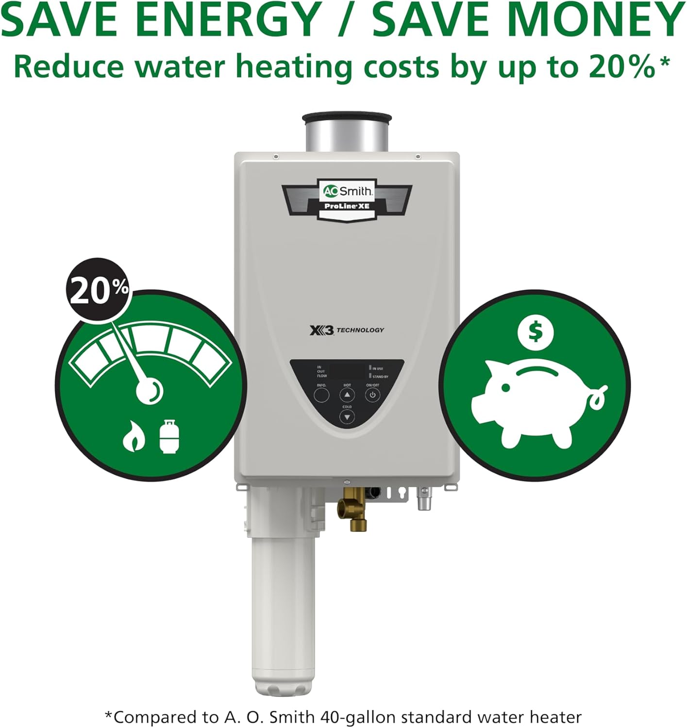 Tankless Water Heater Gas, On Demand Hot Water, 8 GPM, Non-Condensing Natural Gas w/ X3 Scale Prevention Tech