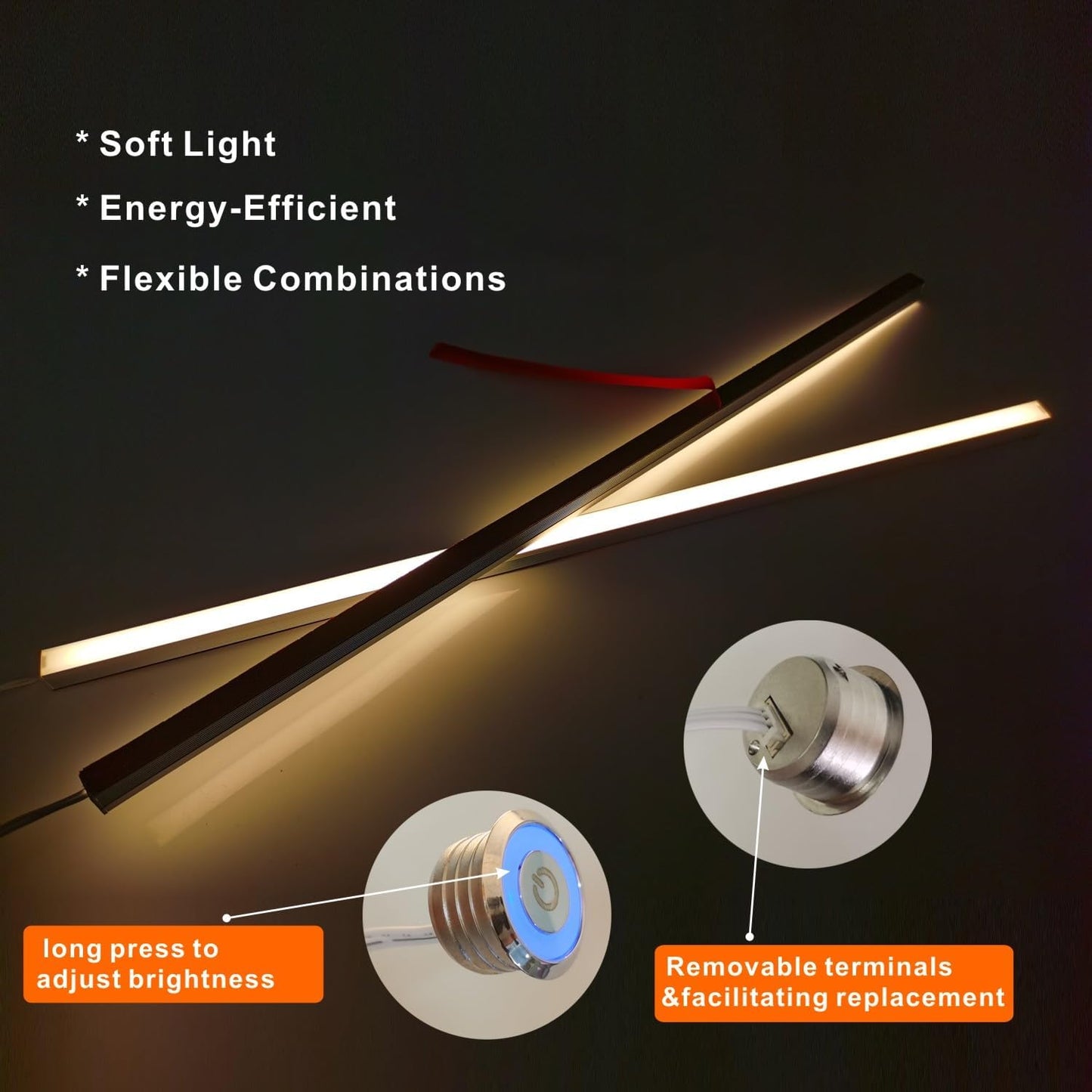 LED Recessed Lighting for Acoustic WallPanel, 6 Pcs of 3000K Dimmable, w/ Touch Sensor  (2*40'.2*24'.2*16')