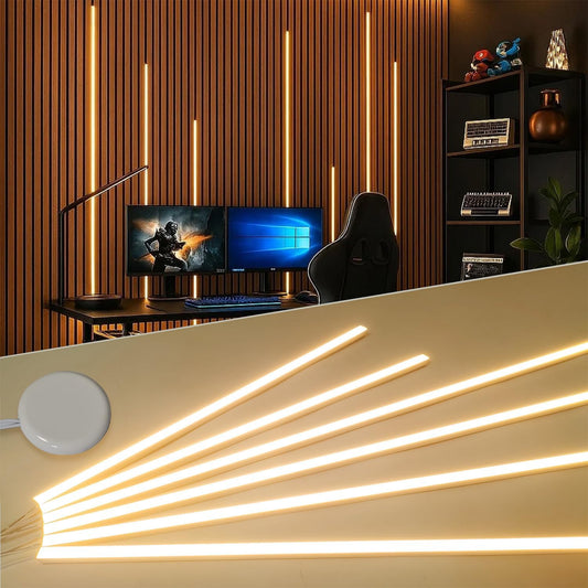 Recessed LED Strip Lights for Acoustic Wall Panel, 6 Pcs of 3000K Dimmable with Touch Sensor, (2*40'.2*24'.2*16')