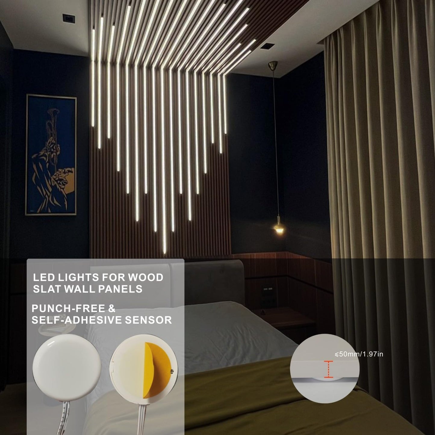 Recessed LED Strip Lights for Acoustic Wall Panel, 6 Pcs of 3000K Dimmable with Touch Sensor, (2*40'.2*24'.2*16')