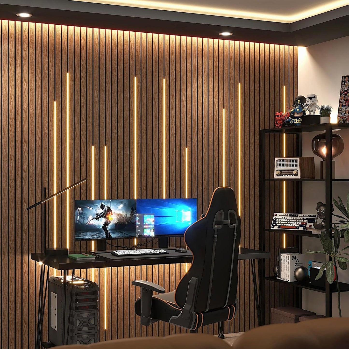 Recessed LED Strip Lights for Acoustic Wall Panel, 6 Pcs of 3000K Dimmable with Touch Sensor, (2*40'.2*24'.2*16')