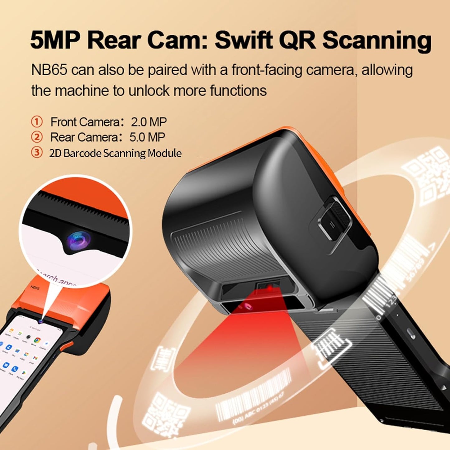 POS PDA Receipt/Label Printer,  Android 14 Handheld POS Printer 3GB+32GB with 2D Barcode Scanner