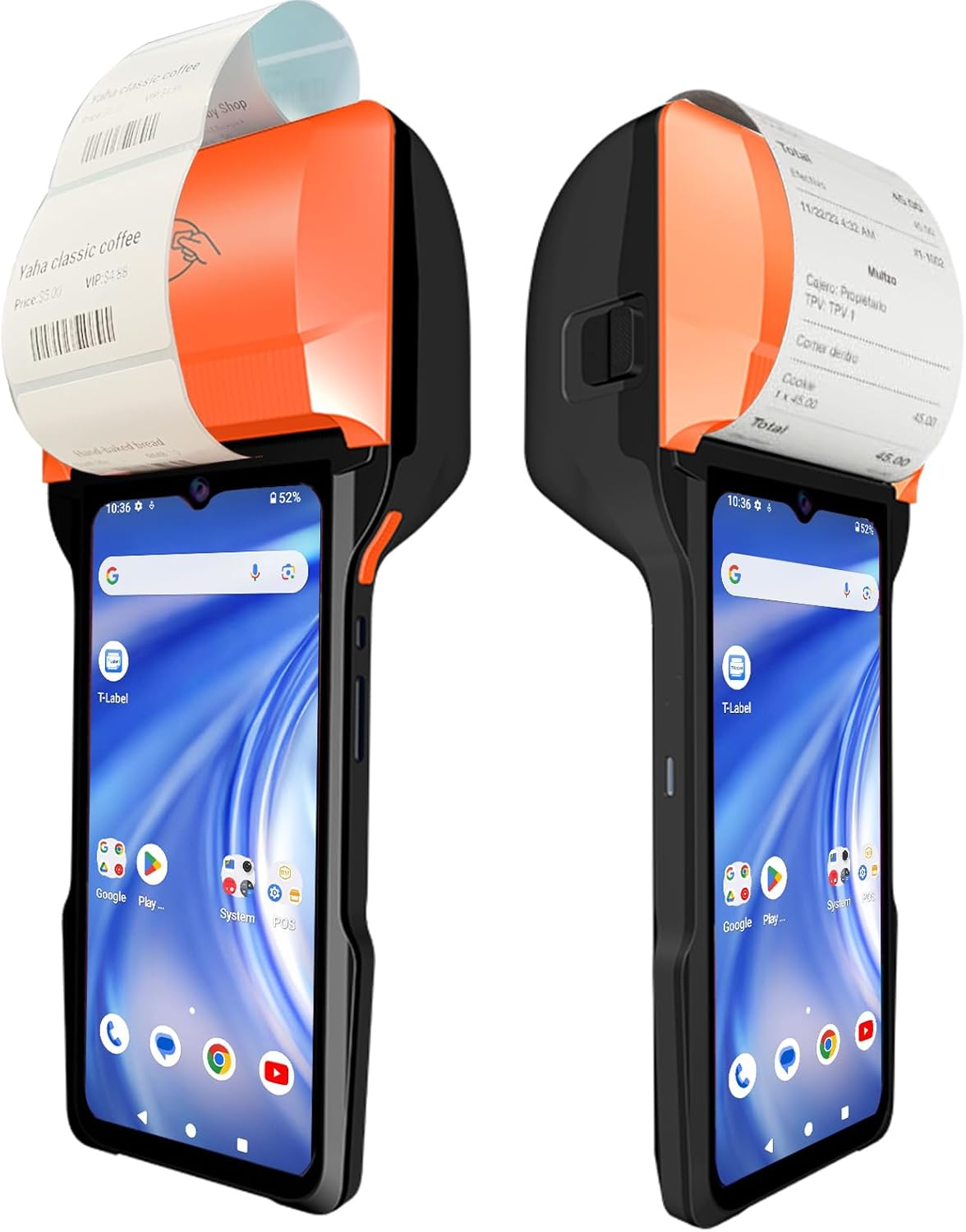 POS PDA Receipt/Label Printer,  Android 14 Handheld POS Printer 3GB+32GB with 2D Barcode Scanner