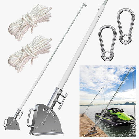 Mooring Whips for Jet Skis with Solid Fiberglass Rods and Adjustable Angle Base for Secure Boat Docking