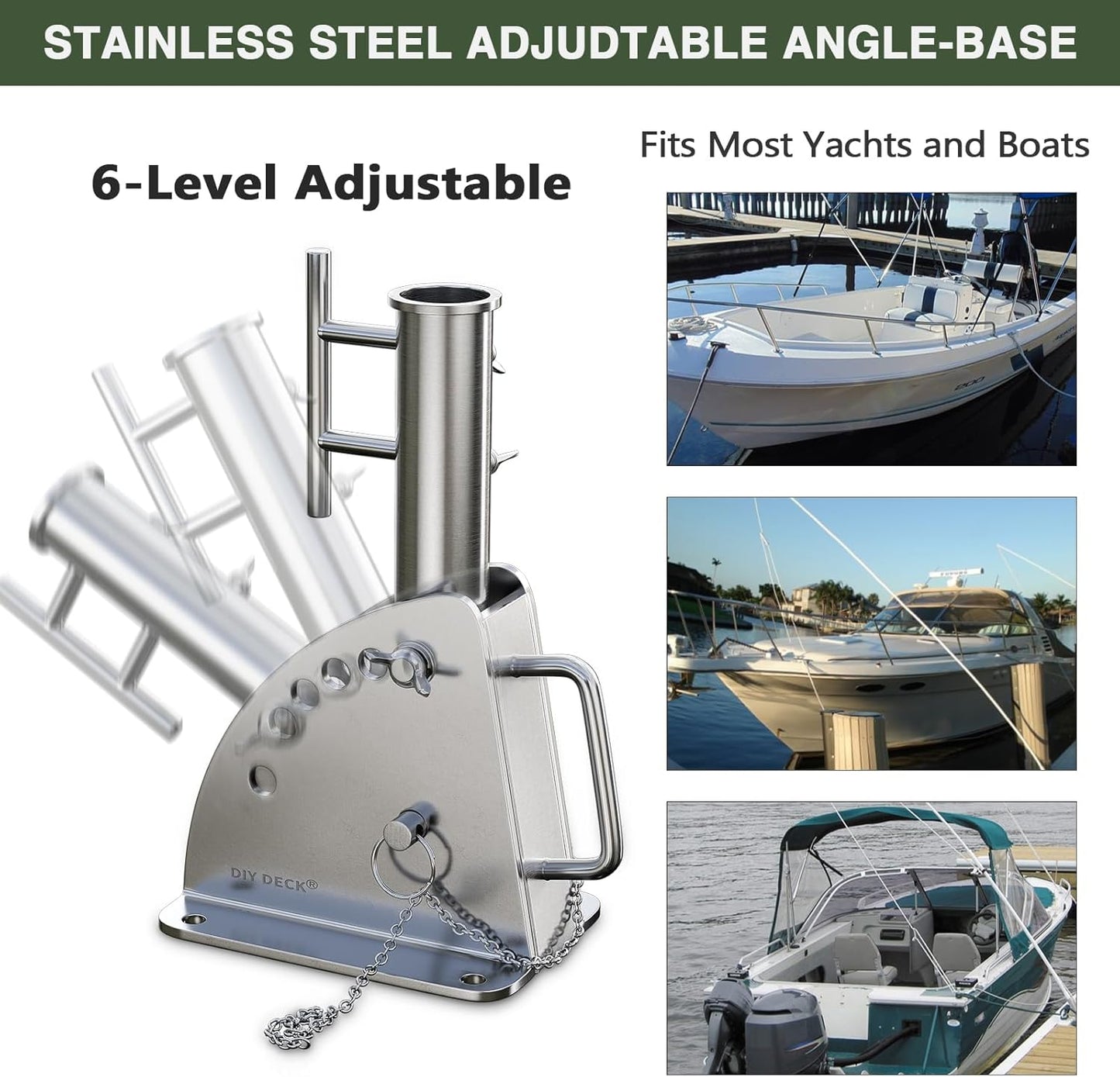 Mooring Whips for Jet Skis with Solid Fiberglass Rods and Adjustable Angle Base for Secure Boat Docking