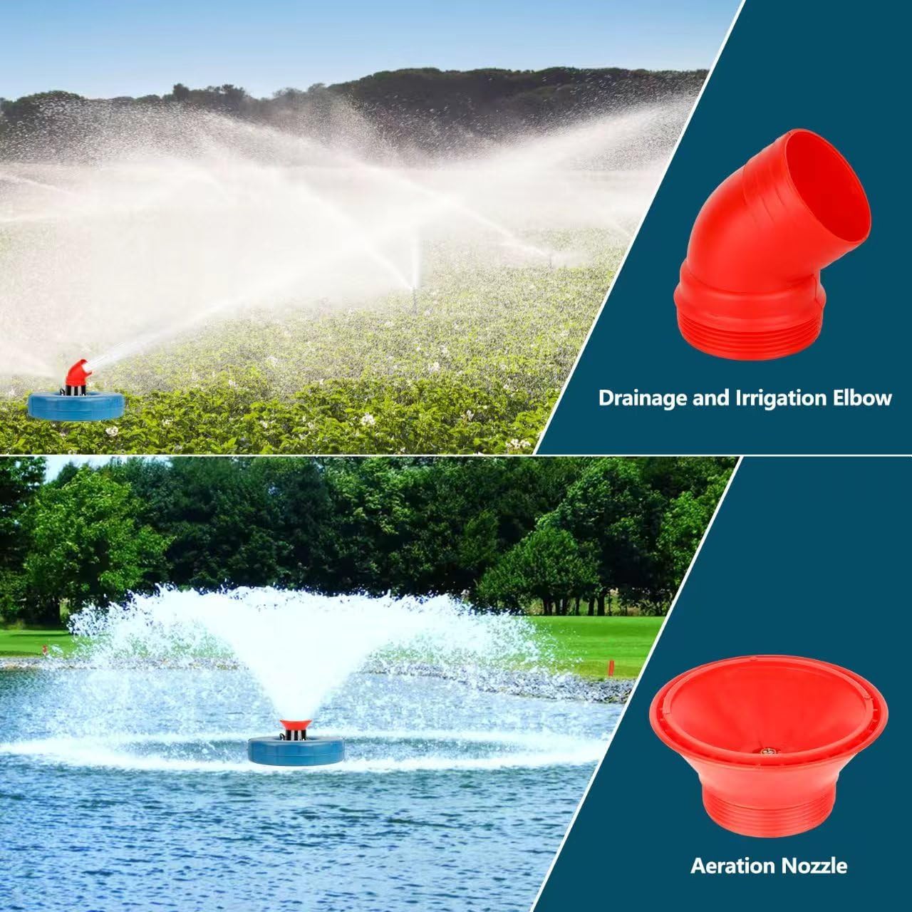 Pond Fountain Aerator 750W, Pond Fountain - 1HP 15,000 GPH, 100' Power Cord, 2 Metal Rods, 33'×2' Tow Rope