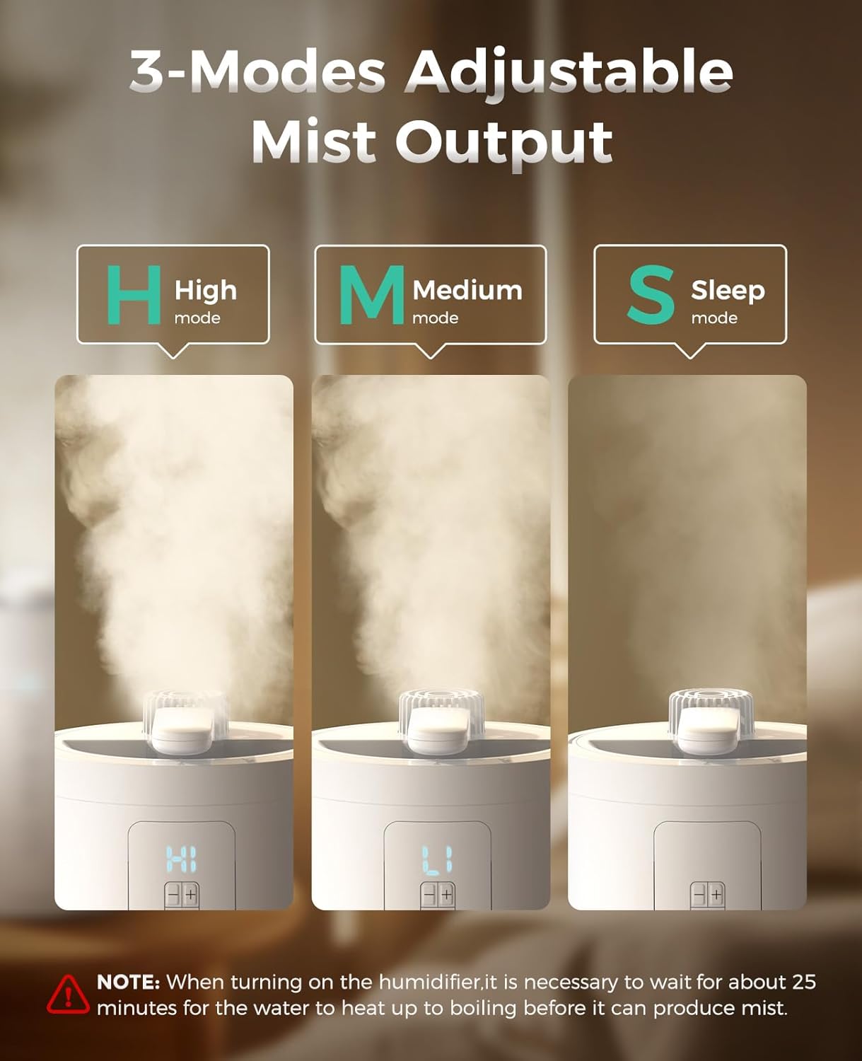 Healthy Warm Mist Humidifiers, 100oz Stainless Steel, Easy Clean, Filter less, w/ Sleep Mode, Timer, Auto-off Setting