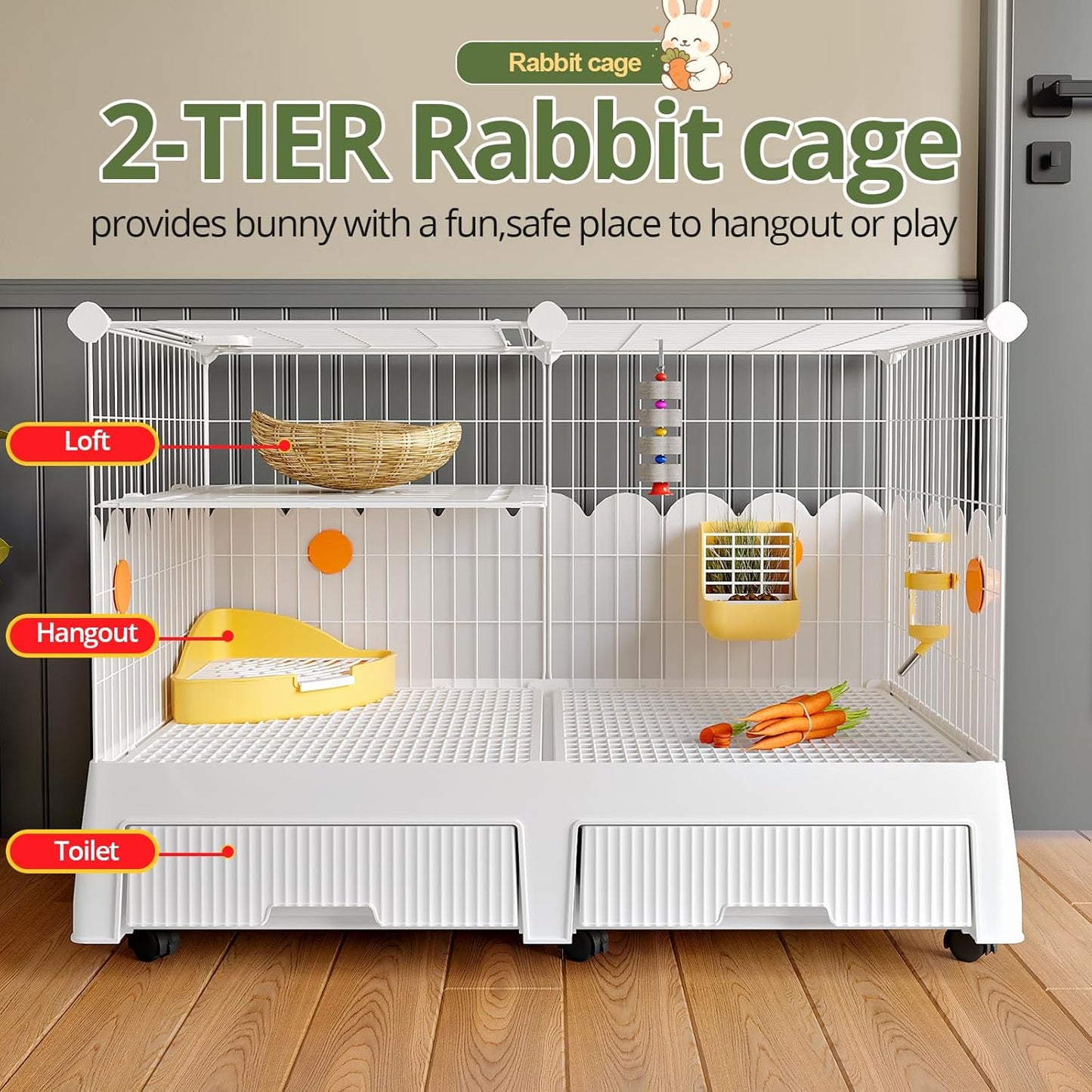 37' Bunny Cage Indoor with Pull Out Tray, for  Rabbit, Guinea Pig, Chinchillas, and Small Animal Cages