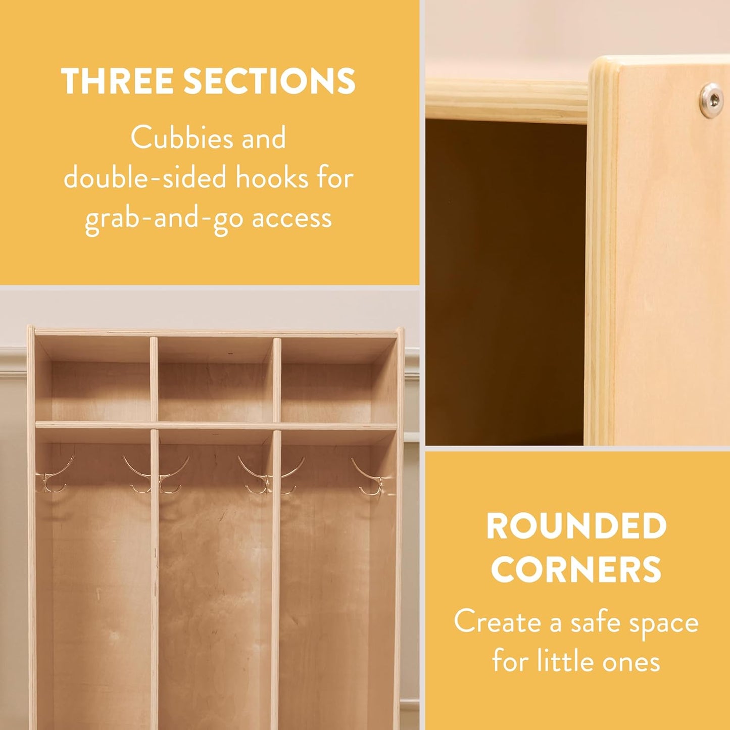 Sleekline 3-Section Coat Locker, Kids Furniture, Natural