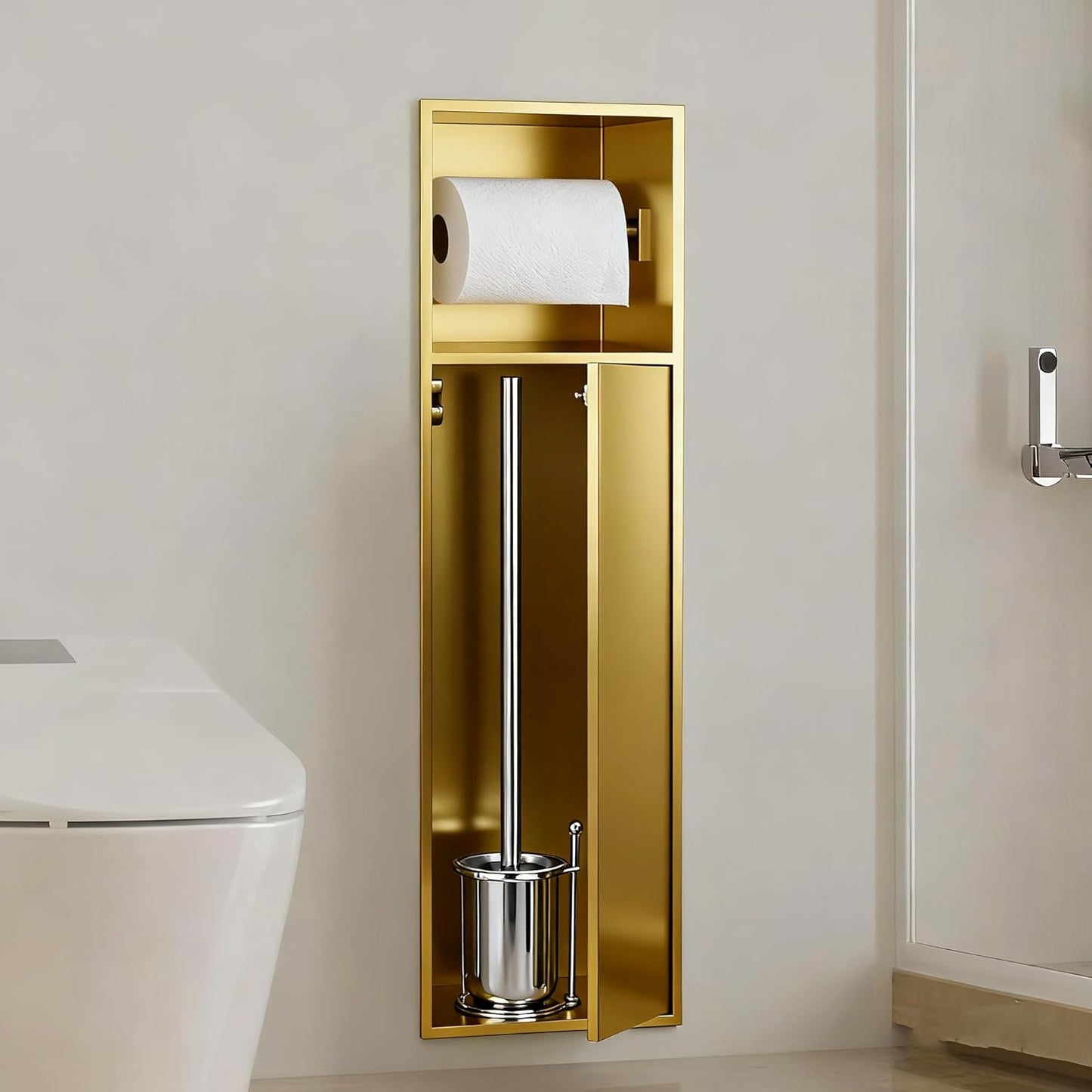 Recessed Toilet Paper Holder, in Wall 25' X 7', 304 Stainless Steel Recessed Tissue Paper Roll Rack Dispenser