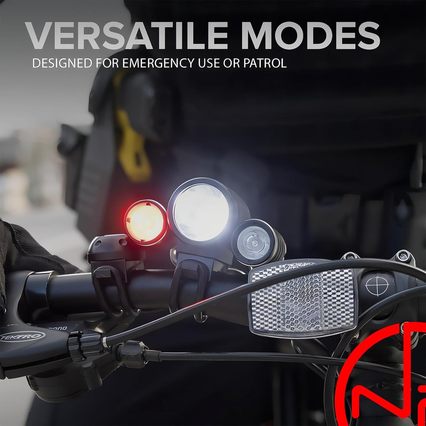 Emergency Patrol Bike Head Light, Red Flashing LED, Rechargeable 18 hrs, Water Resistant, 5 Modes