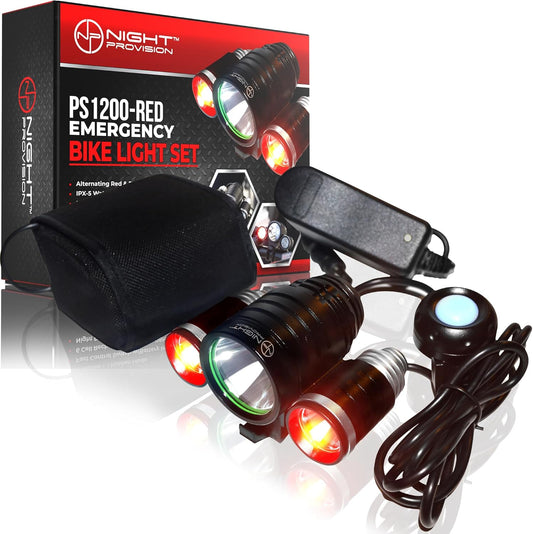 Emergency Patrol Bike Head Light, Red Flashing LED, Rechargeable 18 hrs, Water Resistant, 5 Modes