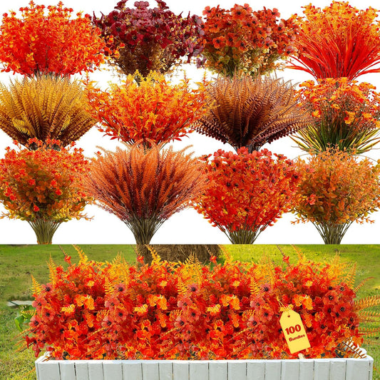 200 Pieces Realistic Outdoor Faux Flowers, Uv Resistant Artificial Wild Flowers, for Hanging in Garden or Decoration