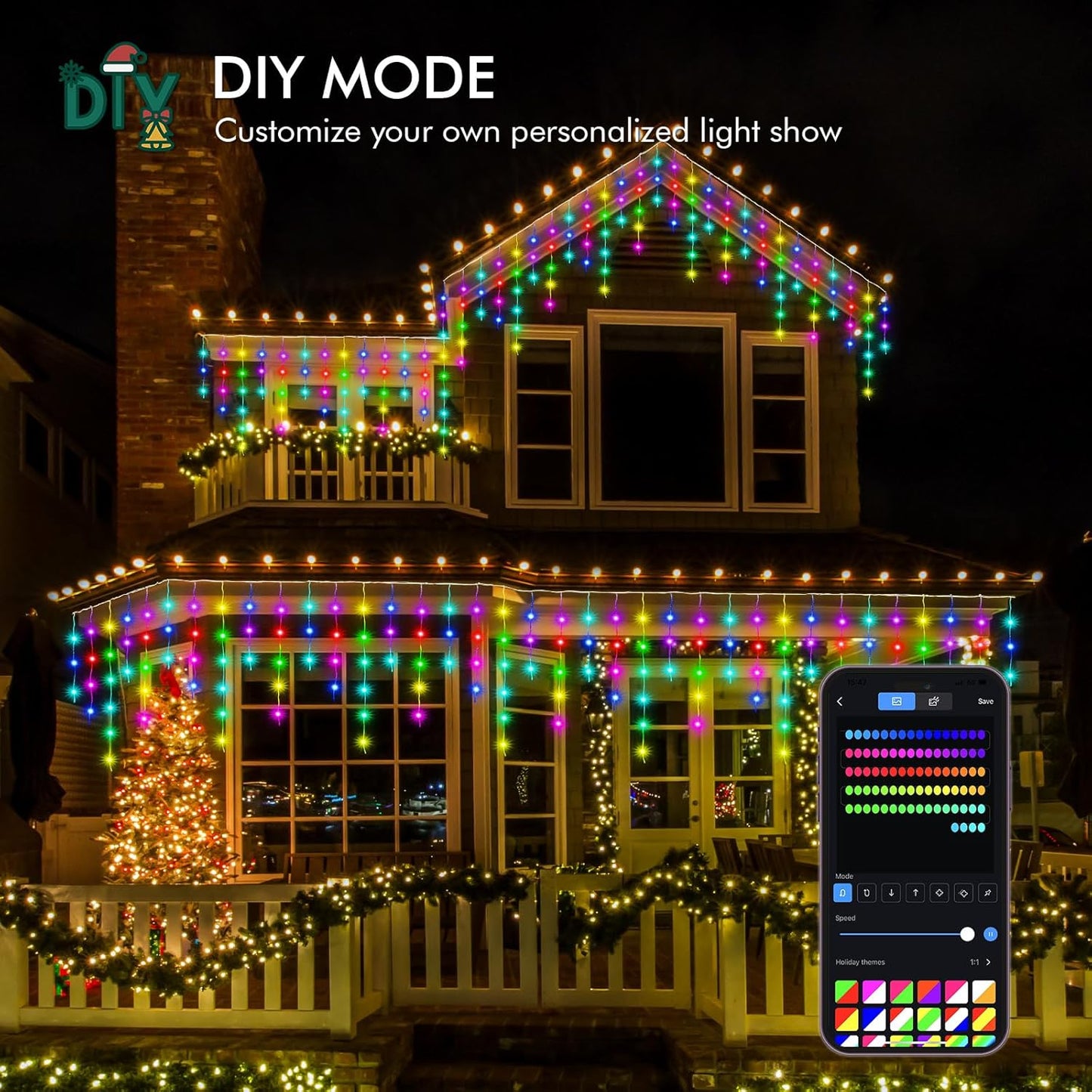 Icicle Lights for Outside, 66' 504 LEDs Lights Connectable w/ App & Remote Control, Music Sync, Timer, Waterproof