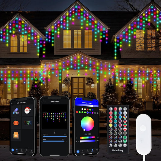 Icicle Lights for Outside, 66' 504 LEDs Lights Connectable w/ App & Remote Control, Music Sync, Timer, Waterproof