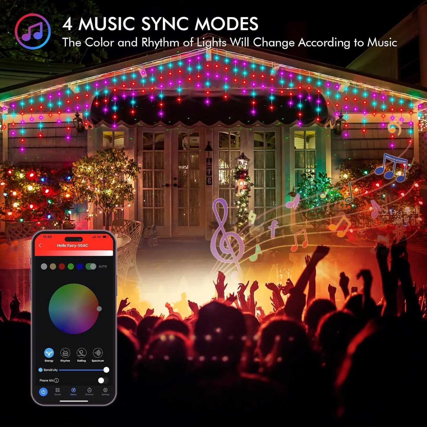 Icicle Lights for Outside, 66' 504 LEDs Lights Connectable w/ App & Remote Control, Music Sync, Timer, Waterproof