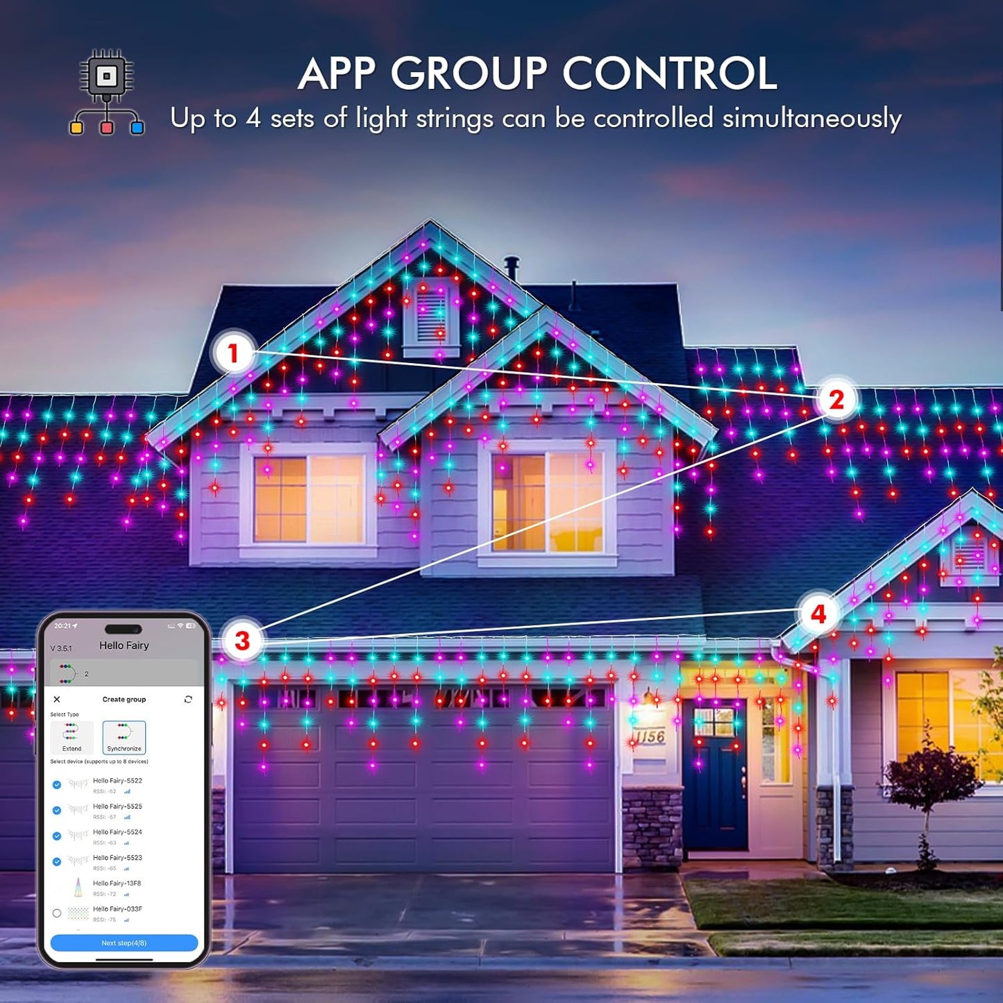Icicle Lights for Outside, 66' 504 LEDs Lights Connectable w/ App & Remote Control, Music Sync, Timer, Waterproof