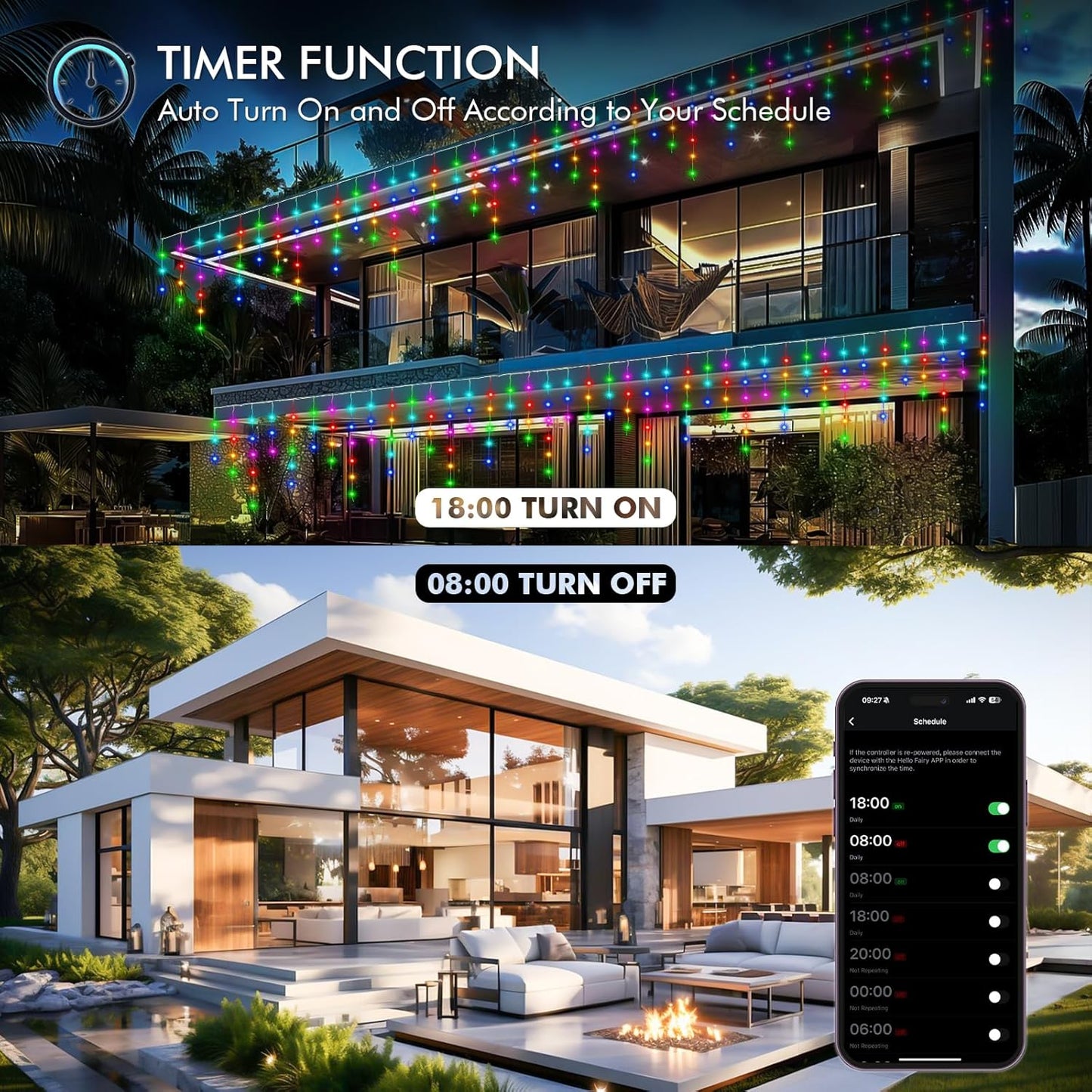 Icicle Lights for Outside, 66' 504 LEDs Lights Connectable w/ App & Remote Control, Music Sync, Timer, Waterproof