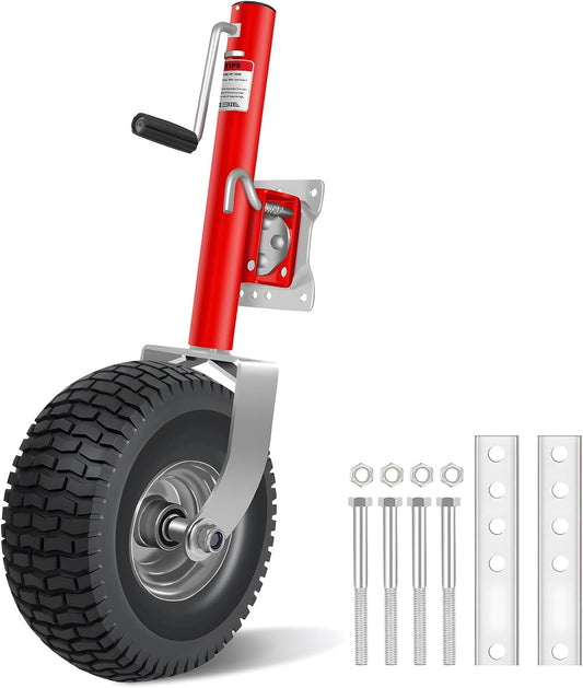 Beach Boat Trailer Jack 2500 lbs Capacity with 13.3' Wheels-Heavy Duty for 10.2' Lift, Bolt-On Swivel Tongue, Red