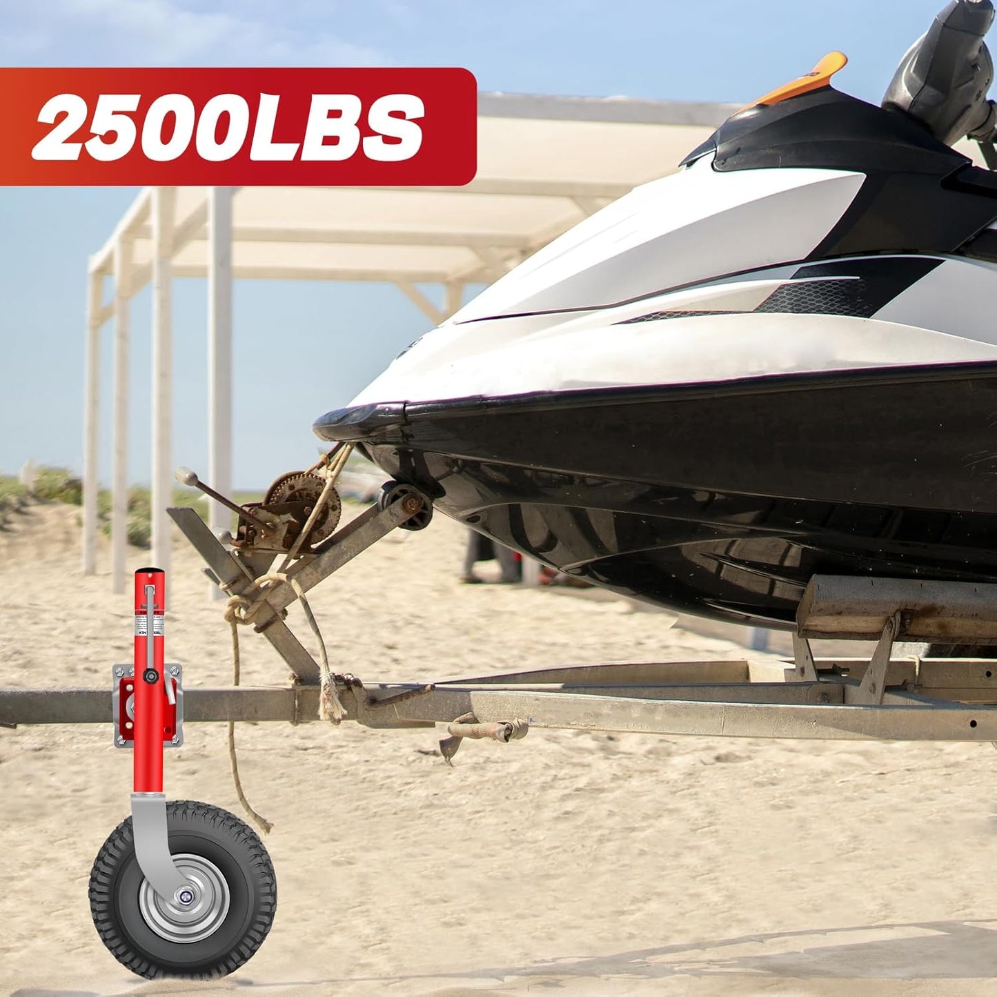 Beach Boat Trailer Jack 2500 lbs Capacity with 13.3' Wheels-Heavy Duty for 10.2' Lift, Bolt-On Swivel Tongue, Red