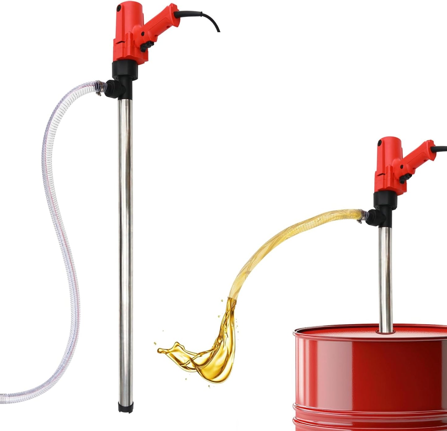 1980W Electric Fuel Transfer Barrel Pump, 110V 11000RPM, for 55Gallon, 36' Stainless Steel Tube and 6.6' Steel Wire Hose