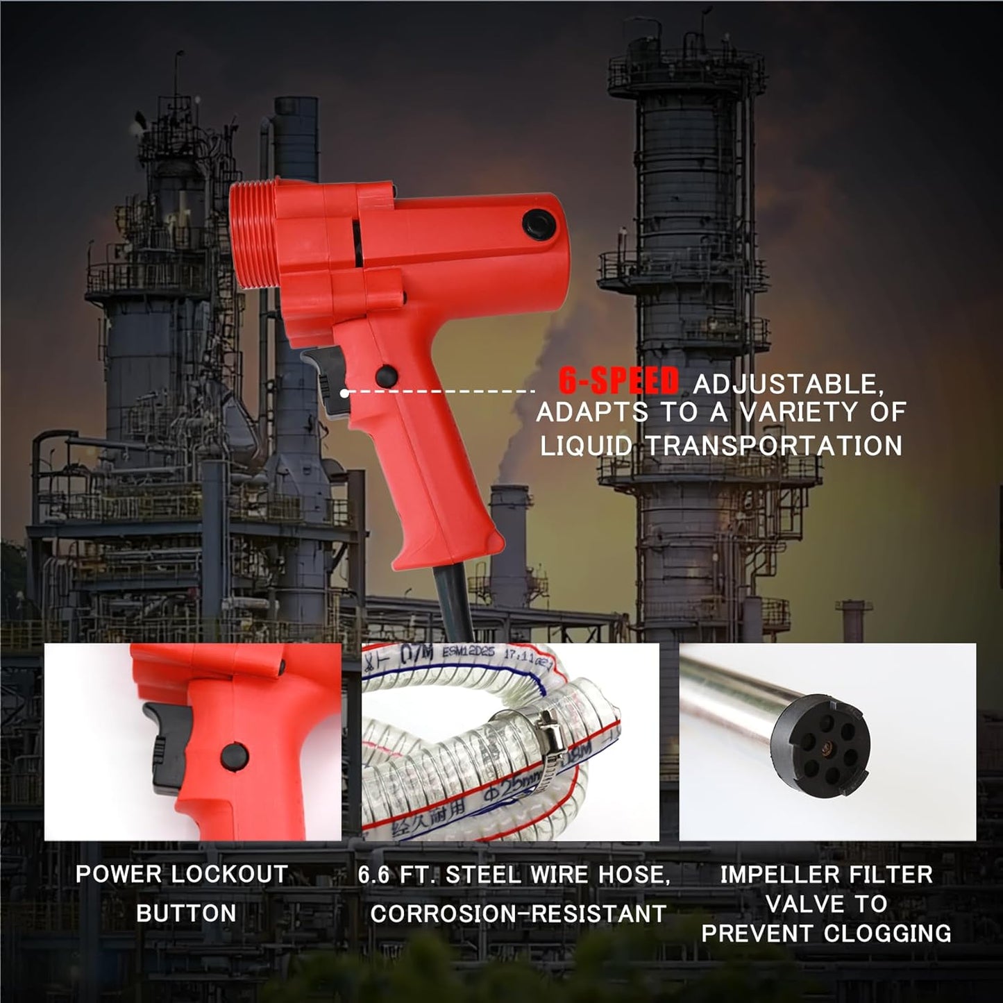 1980W Electric Fuel Transfer Barrel Pump, 110V 11000RPM, for 55Gallon, 36' Stainless Steel Tube and 6.6' Steel Wire Hose