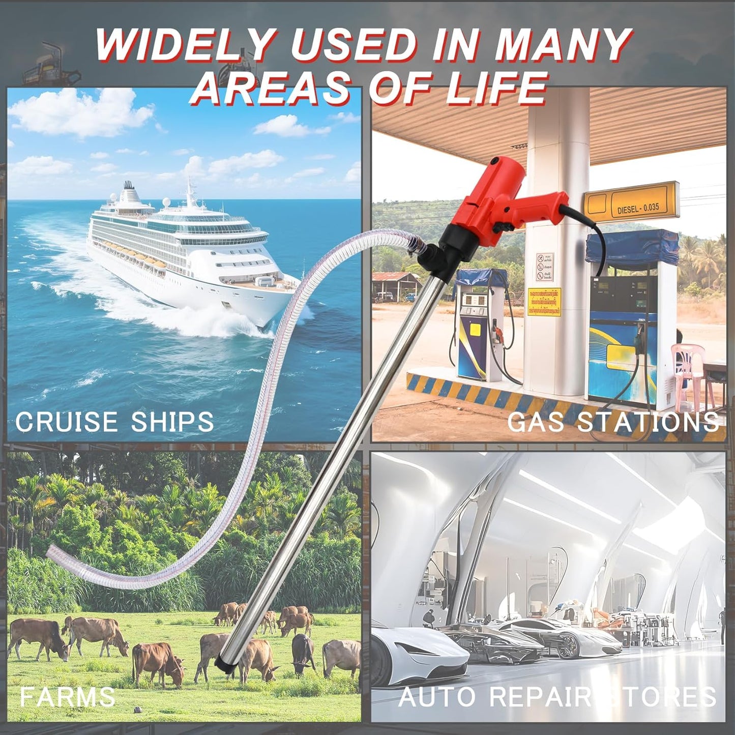 1980W Electric Fuel Transfer Barrel Pump, 110V 11000RPM, for 55Gallon, 36' Stainless Steel Tube and 6.6' Steel Wire Hose