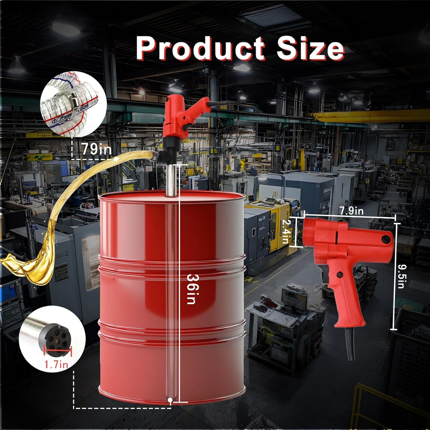 1980W Electric Fuel Transfer Barrel Pump, 110V 11000RPM, for 55Gallon, 36' Stainless Steel Tube and 6.6' Steel Wire Hose