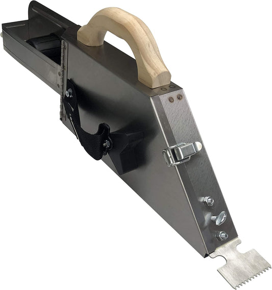 Drywall Taping Banjo – Semi-Automatic Even Flow Design, Stainless Steel, Curved Belly, Tape Cutter Style