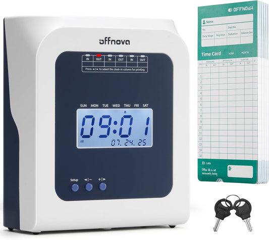 Thermal Time Clock for Employees Small Business, No Ink Ribbons or Network Needed, 50 Time Cards, White