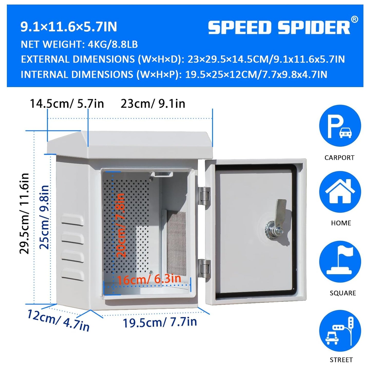 Outdoor Electrical Enclosure Weatherproof Box, 9.1 * 11.6 * 5.7', Galvanized Plate, w/ Removable Mounting Plate & Wall