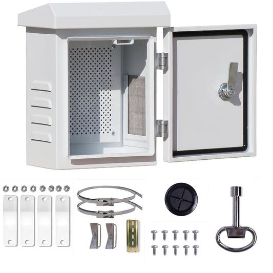 Outdoor Electrical Enclosure Weatherproof Box, 9.1 * 11.6 * 5.7', Galvanized Plate, w/ Removable Mounting Plate & Wall