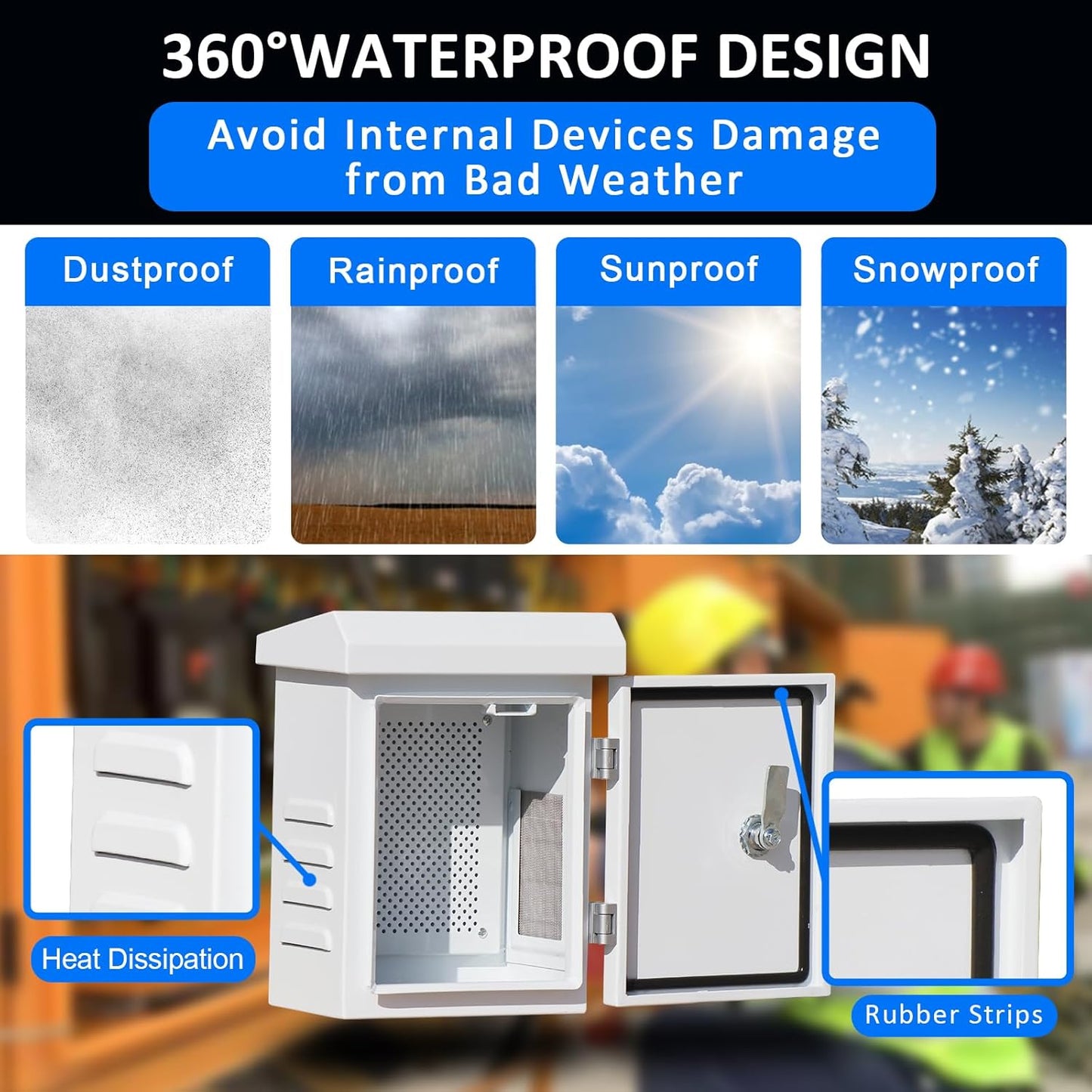 Outdoor Electrical Enclosure Weatherproof Box, 9.1 * 11.6 * 5.7', Galvanized Plate, w/ Removable Mounting Plate & Wall