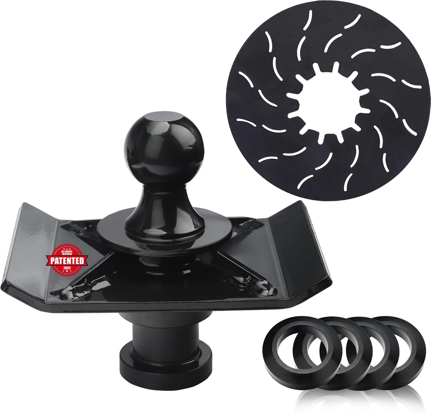 Gooseneck Ball to 5th Wheel Adapter, 1' Raised, Heavy Duty Reinforcing Ribs Structure, Anti-tilt PU Washer