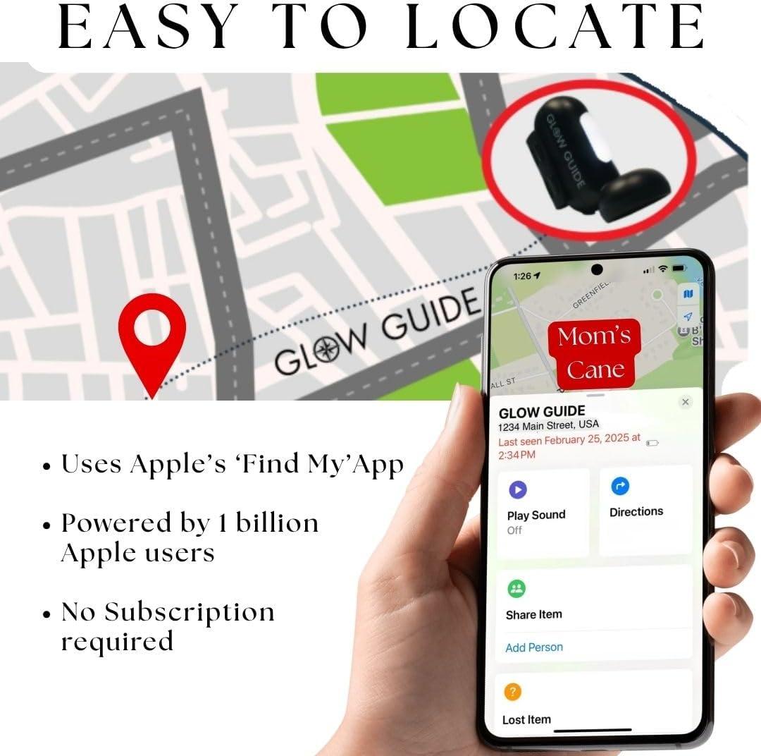 Smart Light for Mobility Devices, Automatic LED Pathway Light w/ Apple Find My Integration, for Canes & Walkers