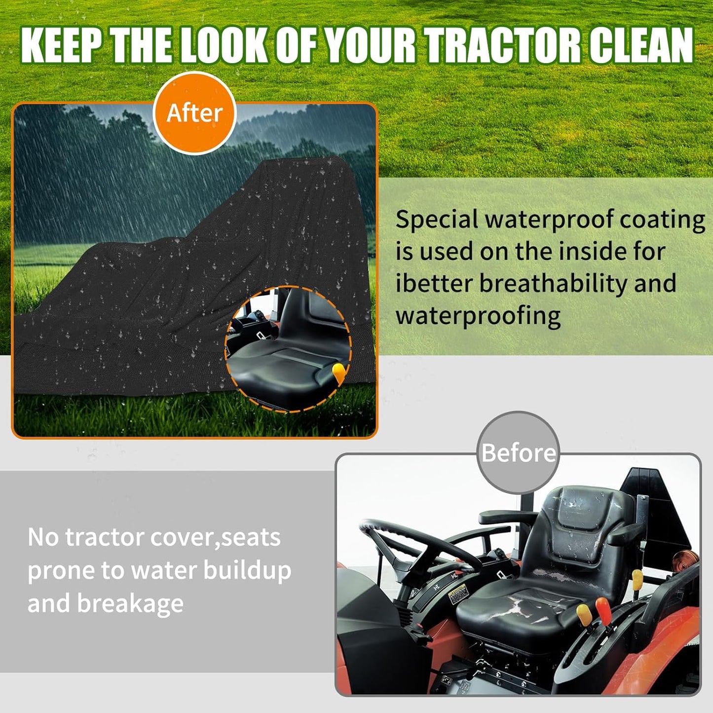 Tractor Cover 35 Lb Weighted, 600D Oxford Waterproof & Windproof,189' x 76' x 86', Built-in Sand Bags & Buckle Straps