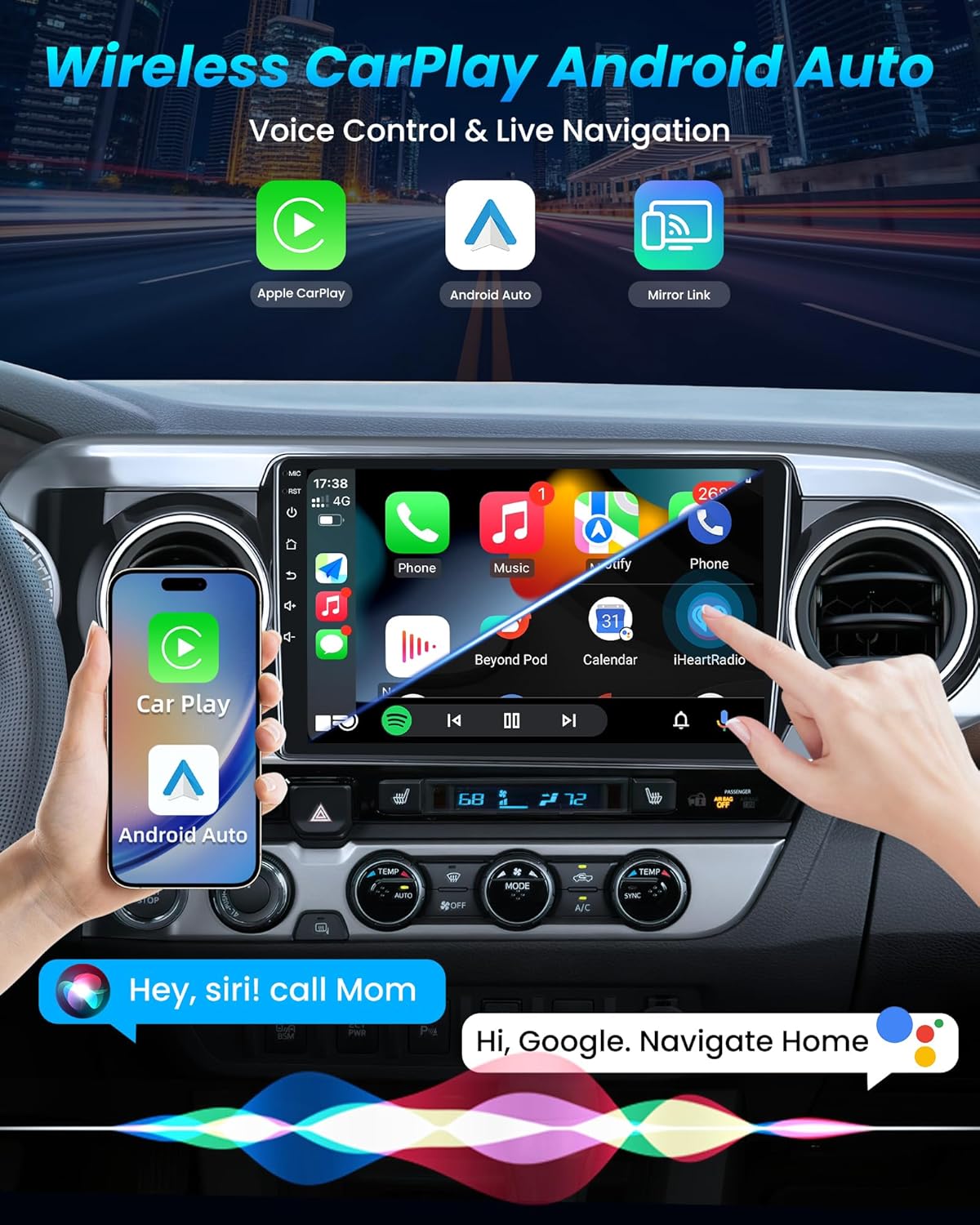 Car Radio Stereo for Toyota Tacoma 2016-2020, 10' Touch Screen Head Unit w/ Wireless Carplay/Android