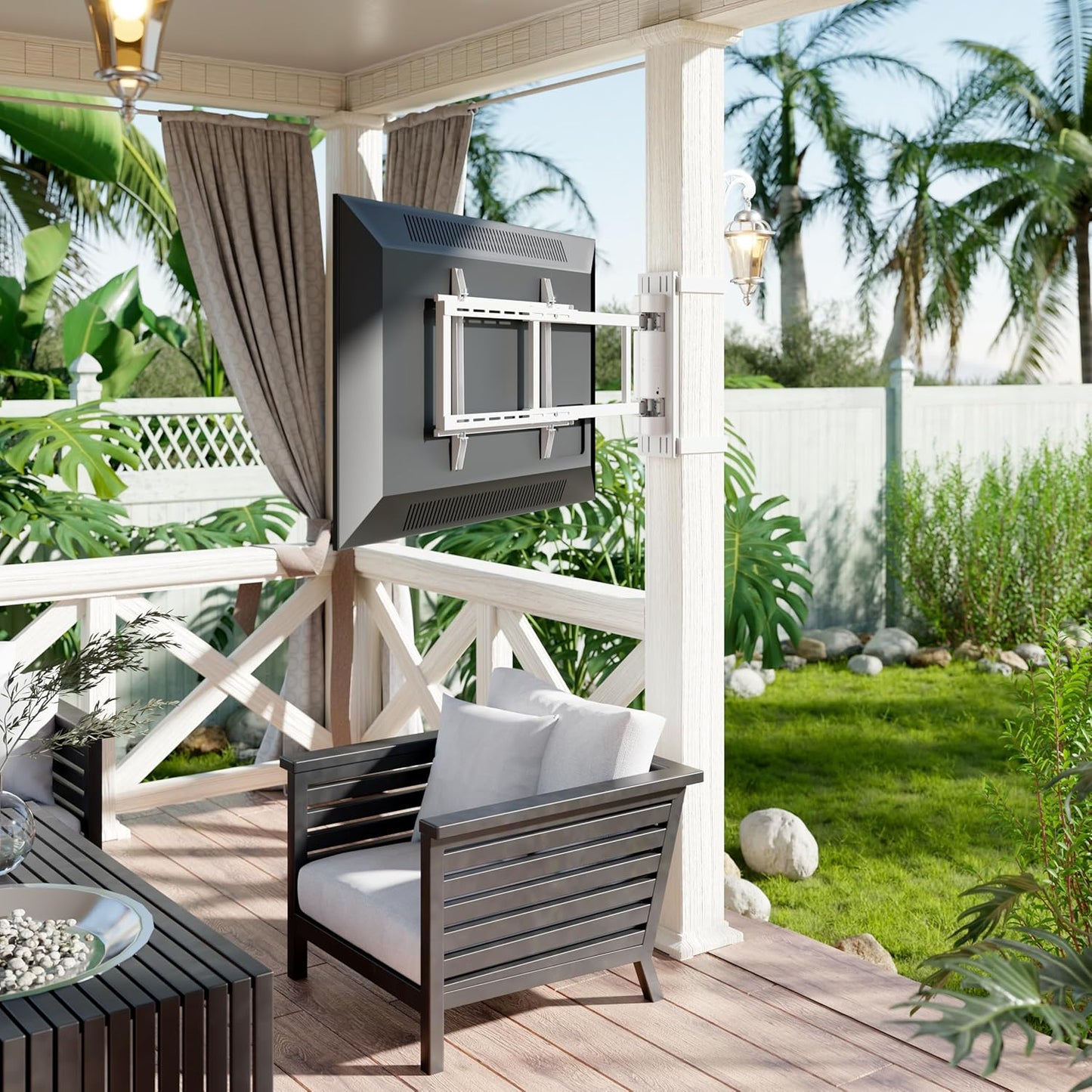 Motorized Swing TV Wall Mount for 32'-75' Flat & Curved Screens, Remote Control, Swivel 170°