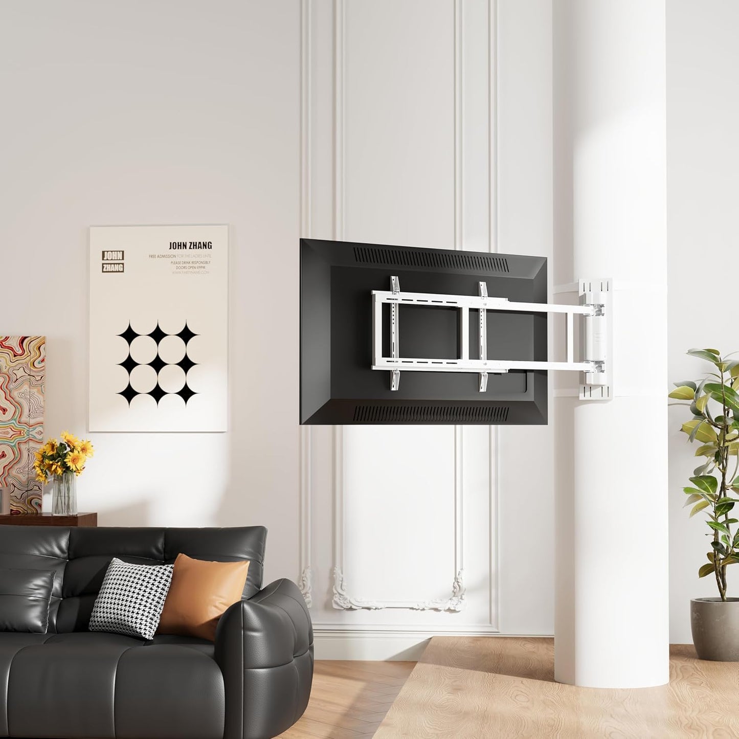 Motorized Swing TV Wall Mount for 32'-75' Flat & Curved Screens, Remote Control, Swivel 170°