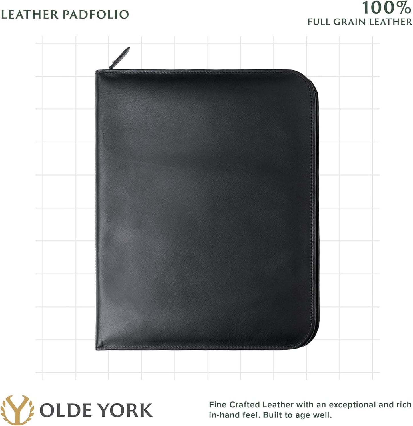Leather Portfolio for Men, 100% Authentic Top-Grain Leather [Black Leather]