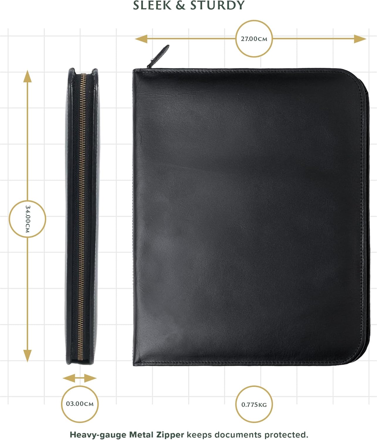 Leather Portfolio for Men, 100% Authentic Top-Grain Leather [Black Leather]