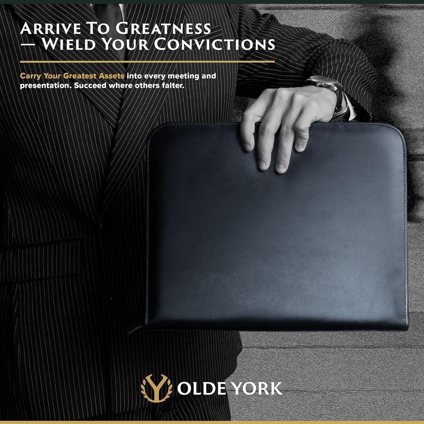 Leather Portfolio for Men, 100% Authentic Top-Grain Leather [Black Leather]