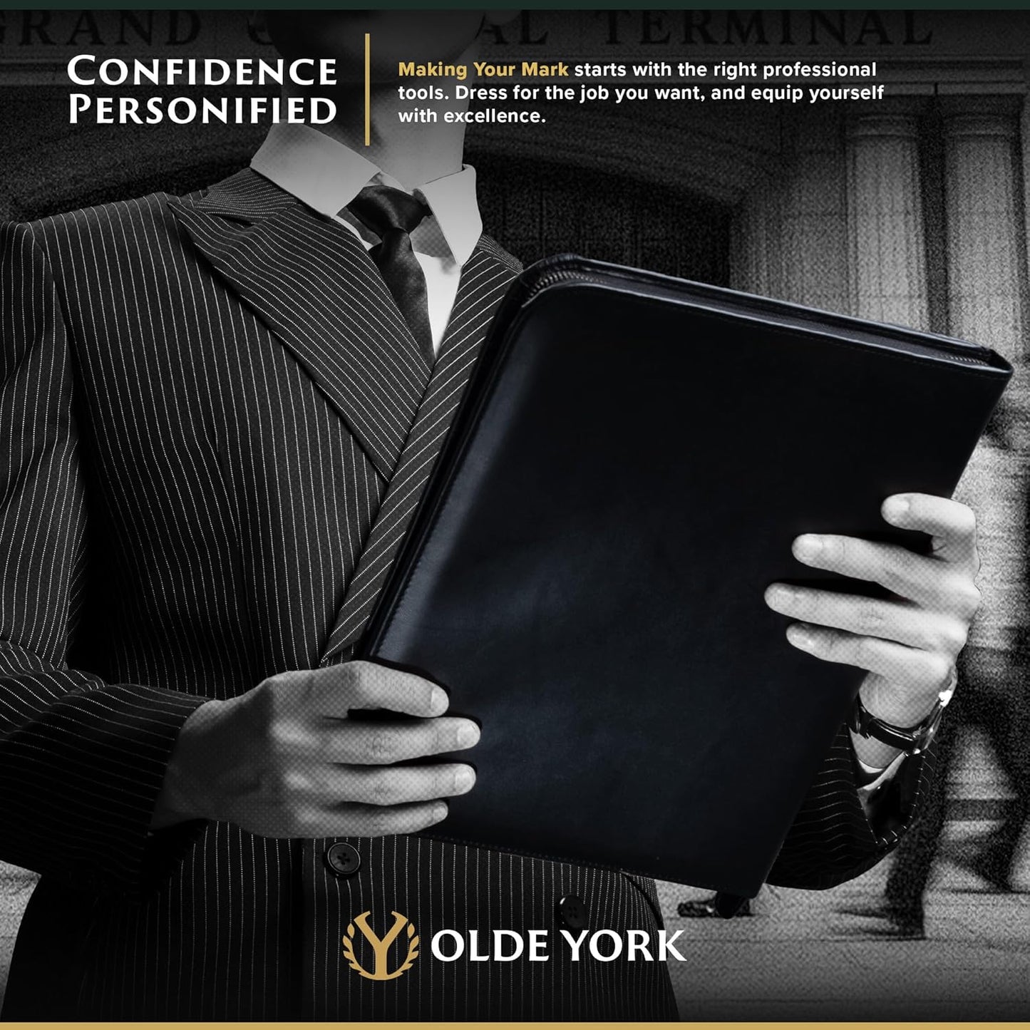 Leather Portfolio for Men, 100% Authentic Top-Grain Leather [Black Leather]
